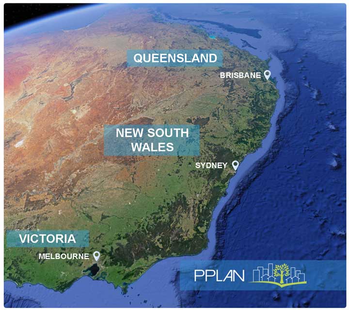PPLAN-Development-Approval-Town-Planning-Area-Of-Services-Map | New South Wales, Queensland, Victoria